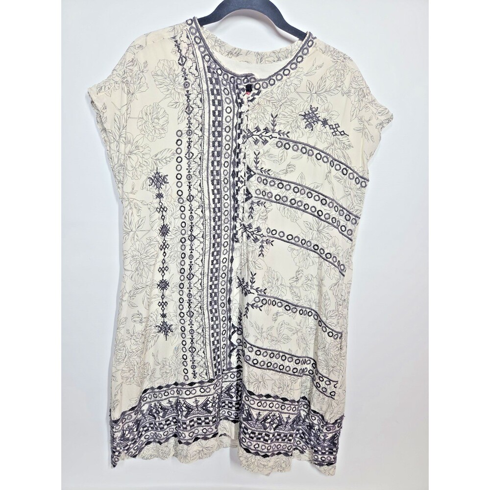 BIYA JOHNNY WAS SLEEVELESS SILK EMBROIDERED TUNIC DRESS MEDIUM POCKETS CREPE